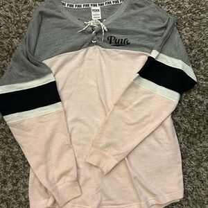 Victoria's Secret Pink and Gray Color Block Pajama Top